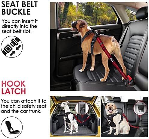 SlowTon Dog Car Seat Belt, 3 in 1 Latch Bar Attachment Dog Safety Seatbelt | Hook Latch Bar& Seatbelt Buckle, Reflective, Heavy Duty Nylon, Durability, Easy of Use, for Travel Riding, Red, 35.5" - Image 2