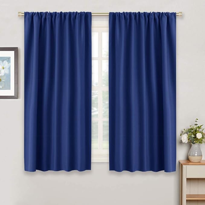 RYB HOME Blackout Curtains for Bedroom Living Room Nursery 63 inches Long | Room Darkening, Thermal Insulated, Privacy, Rod Pocket, Drapes for Office Home Theater, W42 x L63, Marine Blue, 2 Panels by RYBHOME