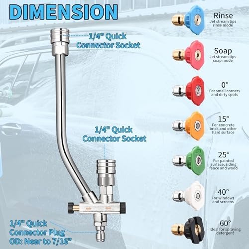 Foam Cannon Dual Connector Accessory,Pressure Washer Double Tip Attachment for Foam Blaster with 7 Power Washer Sprayer Nozzles, 1/4" Quick Connect, 3600 PSI - Image 2