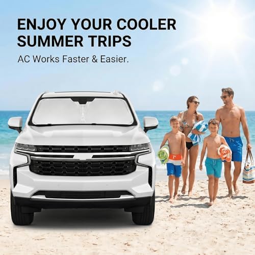 Windshield Sun Shade for Chevy/Chevrolet Tahoe Accessories 2015-2020 Front Window Shade Custom Fit Tahoe Sun Visor Foldable Shade Blocks UV Rays Summer Must Have Car Accessories - Image 4