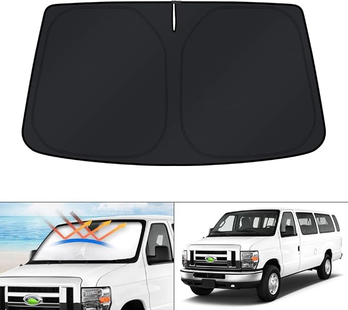 KUST Windshield Sun Shade for 1992-2025 2026 Ford Econoline E-Series Van & Motorhome E-150 E-250 E-350 E-450 Accessories Sun Shade Window Sun Visor Protector Foldable Blocks UV Rays Keep Car Cooler by KUST