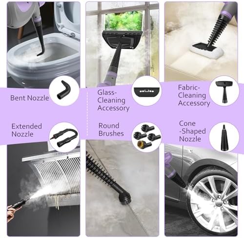 Phueut Pressurized Handheld Multi-Surface Natural Steam Cleaner with 12 pcs Accessories, Multi-Purpose Steamer for Home Use, Steamer for Cleaning Floor, Upholstery, Grout and Car (Purple) - Image 5