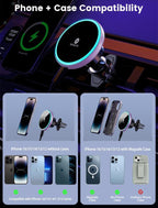 for Magsafe Car Mount Charger 15W LED RGB Car Phone Holder for Dash Vent | HandsFree Magnetic Wireless Car Charger Car Mount Fast Car Charger for iPhone 17 16 15/14/13/12 Series Purple - Image 3