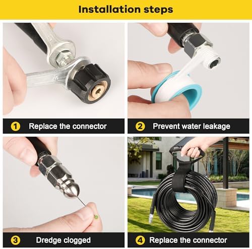 Pressure Washer Drain Jetter – Sewer Jetter Kit for Pressure Washer 50ft 1/4 Inch NPT Hose Nozzles and Adapter 5800PSI Clears Clogs in Pipes & Sewer Lines - Image 4
