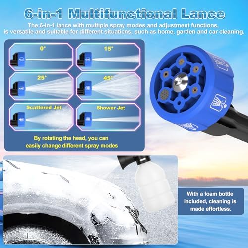 Cordless Portable Washer, 1280 PSI Portable Handheld Washer with Trigger-Controlled Variable Output, Lightweight Car Washer with 2 x 4.0Ah Batteries & 6-in-1 Nozzle for Car and Garden Cleaning - Image 6