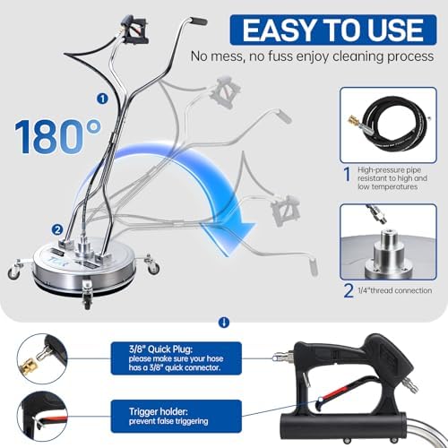 TOR 20" Pressure Washer Surface Cleaner with 4 Wheels, Surface Cleaner for Pressure Washer, Stainless Steel Dual Handle Power Washer Surface Cleaner for Concrete, Driveway, Patio, Sidewalk - Image 3