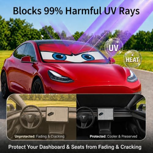 Tesla Model Y/3 Windshield Sun Shade, Bold Red - Image 3