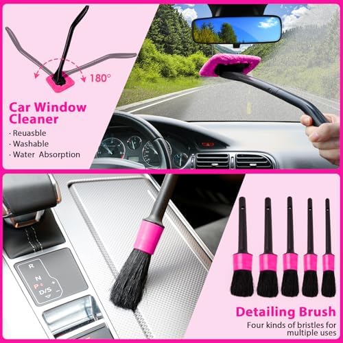 THINKWORK Car Detailing Kit with Vacuum, Pink Car Cleaning Accessories Set - Image 4