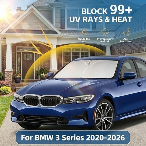 for BMW 3 Series 2019-2024 2025 2026 Windshield Sun Shade - Custom Fit 3 Series Accessories 330i 330E M340i 328i 335i 320i 330i 325i Sun Visor Front Foldable Shade Blocks UV Rays Accessories - Image 2