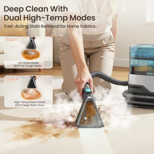 Portable Steam Carpet Cleaner, 203°F High Temp Steam & 18,000Pa Suction, Deep Stain & Odor Removal, Spot Cleaner for Pets, Kids, Home Upholstery, Stairs & Car Detailing - Image 2