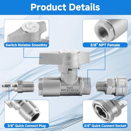 Ball Valve Pressure Washer– 3/8" Quick Connect Shut Off Valve - Image 6