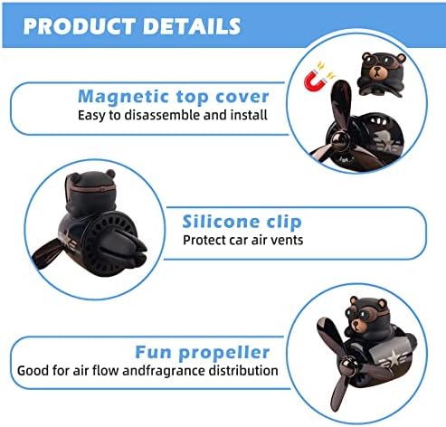Car Air Freshener Cute Cartoon Bear Pilot Car Diffuser Rotating Propeller Automotive Air Outlet Fan Creative Car Perfume Decoration Cool Car Accessories Comes with 4 Fragrant Tablets - Image 2