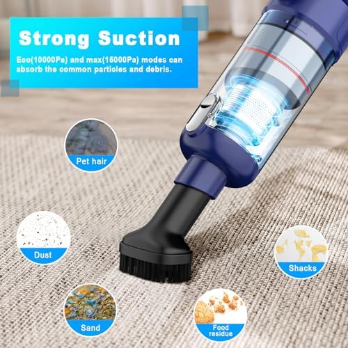 MONOZEL Handheld Vacuum Cordless - Car Vacuum Cleaner with Brushless Motor, 15kPa Powerful Suction Vacuum with LED Light, Type C Port, 2 Fliters, Portable Hand Vacuum for Home, Pet and Car - Image 2