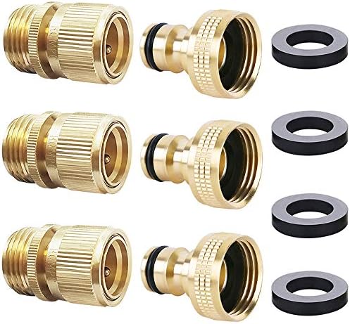 HQMPC Garden Hose Quick Connector Water Hose Quick Connect ¾ inch GHT Brass Easy Connect Fitting Quick Connect Hose Fittings Garden Hose Fitting Water Hose Connectors (3SETS) by HQMPC