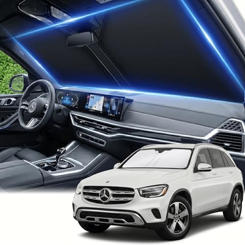 Windshield Sun Shade for Benz GLC 2016-2024 2025 2026 Front Window Shade Custom Fit GLC Accessories Sun Visor Foldable Shade Blocks UV Rays Summer Must Have Car Accessories by AuyNeas