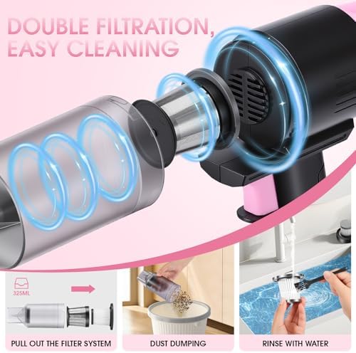 25pcs Car Cleaning Kit, Pink Interior Detailing Kit with High Power Vacuum Portable Cordless, Handheld Vacuum Cleaner for Home, Car, Pet Hair, Keyboard, Complete Auto Accessories for Gift - Image 5