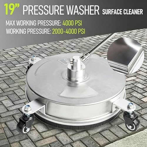 Hourleey 19" Pressure Washer Surface Cleaner, Stainless Steel Surface Cleaner with 4 Wheels for Concrete, Patio, Sidewalk, Deck, Pathway 1/4" Quick Connector, 2 Extension Wand, 4000 PSI - Image 6