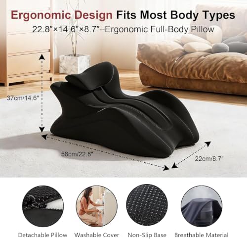 Memory Foam Wedge Pillow, 27° Body Support Pillow- Black - Image 3
