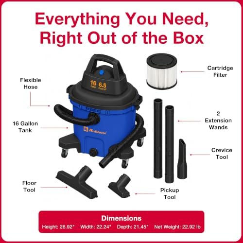 Koblenz WD-16 L4 Wet Dry Vacuum Cleaner, 16 Gallon Wet Dry Vac, 6.5 PHP - Image 7