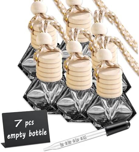 7 Pcs 8ml Hanging Car Air Freshener Diffuser,Empty Black Gradient Glass Essential Diffuser Oil Aromatherapy Fragrance Perfume Pendant Glass Vials with Wooden Caps (Diamond, 8ml) by MINELEVEN