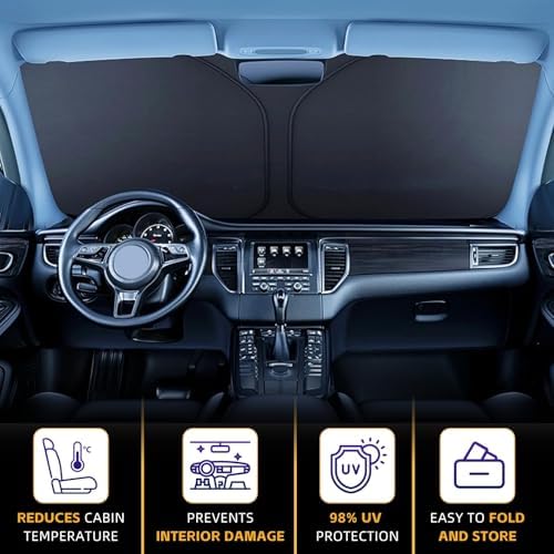 Windshield Sun Shade for Volkswagen/VW Jetta 2019-2024 2025 2026 Front Window Shade Custom Fit Jetta Accessories Sun Visor Foldable Shade Blocks UV Rays Summer Must Have Car Accessories - Image 6