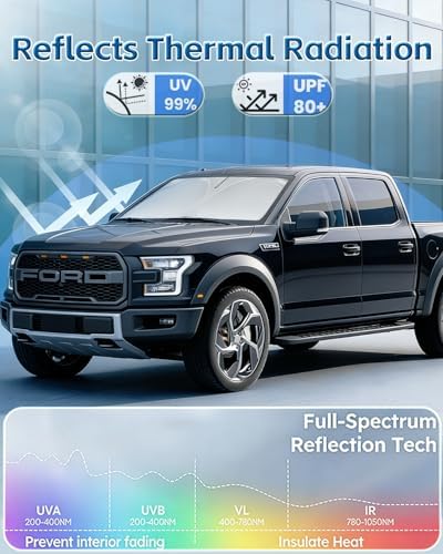 Windshield Sun Shade for Ford F150 F-150/F250/F350/F450 2026 2025-2021 Front Window Sunshade Sun Visor Protector Foldable Block UV Rays Interior Windshield Cover Keep Car Cooler - Image 6