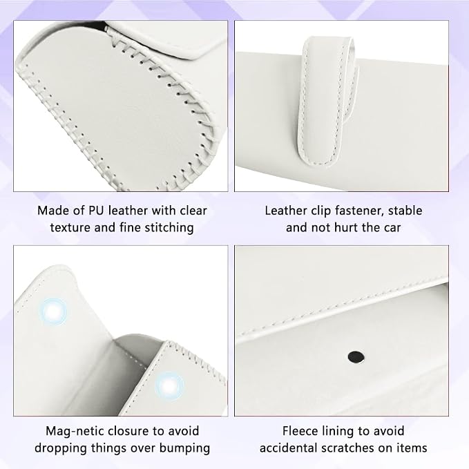 Sunglasses Holder for Car Sun Visor, Sunglass Organizer for Car, Magnetic Leather Eyeglasses Protective Storage Case, Waterproof Glasses Organizer Visor Accessories for Vehicles (White) - Image 5