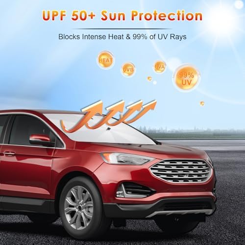 Umbrella Sunshade for Car Windshield 2015-2024 Ford Edge, Custom Fit Windshield Sun Protector Cover, 6-Layer Heat-Resistant Fabric, Ultra-Strong Fiberglass Frame, Quick Setup (for 2015-2024 Edge) - Image 3