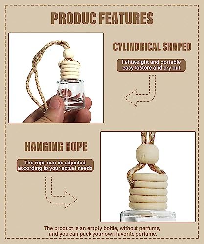 ESEWALAS 5PCs Hanging Car Air Freshener, Empty Glass Perfume Bottlespendant Bottle, Air Freshener Pendant - Image 4