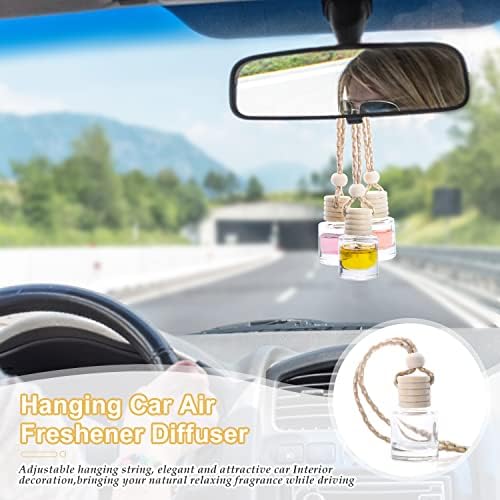 50 Pcs/Set,8ml Hanging Car Air Freshener Diffuser,Empty Refillable Clear Glass Essential Oil Fragrance Perfume Diffuser Pendant Glass Vials with Wooden Caps & Hanging String,Cylindrical Style - Image 6