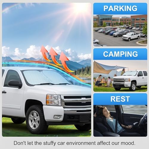 for 2007-2013 Chevy/Chevrolet Silverado 1500 Windshield Sun Shade - Front Foldable Windshield Sunshade Cover Custom Fit Silverado 1500 Accessories Sun Visor Protector Blocks UV Rays - Image 3