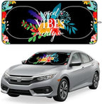 Windshield Sun Shade for Car, 63"x28.5" Stylish Printed Front Window Sunshade with Double Steel Ring Frame, Universal Fit Foldable Heat Blocker & UV Protector, with Storage Pouch (Flowers) by Unknown