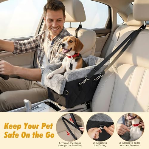 VavoPaw Center Console Dog Car Seat for Small Dogs&Cats Under 12 LBS | Puppy Car Seats with Non-Slip&Strong Support, Anti-Collapse Portable Pet Bed for Puppies with Soft Cushion Safety Belt, Black - Image 5