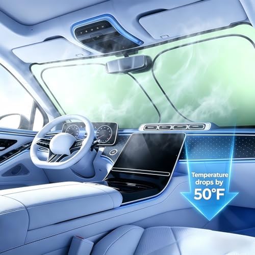 Foldable Windshield Sunshade | Graphene Heat Shield with Reflective Polyester Fabric | UV Protection Car Sun Shade with Memory Steel Frame | Keeps Interior Cool & Protects Dashboard | L (58 x 31 in) - Image 4