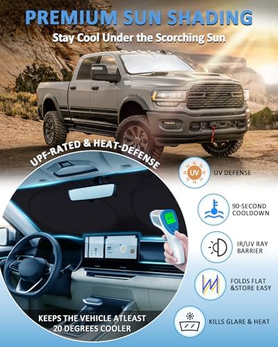 Sunshade for 2010-2026 Dodge RAM 1500 2500 3500 Windshield Sun Shade Shield - Image 2