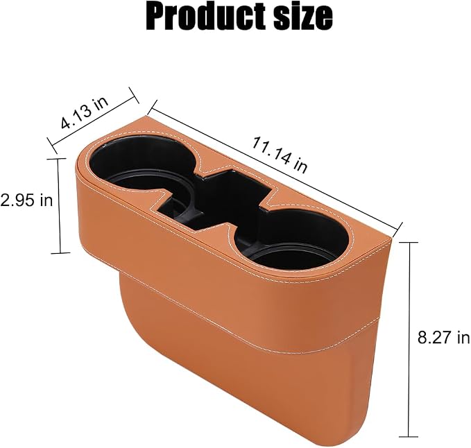 Car Seat Gap Filler Organizer with Cup Holder, Leather Multifunctional Vehicle Front Seat Crevice Storage Box Bag, Automotive Console Side Bucket Pocket, Universal Fit (Brown) - Image 2