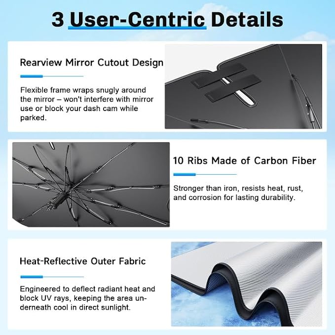 SXCY for 2026 Honda Passport Windshield Umbrella Sunshade [Easier Foldable] | for 2026 Honda Passport Accessories 2026 Passport Sunshade Umbrella 2026 Passport Windshield Sun Shade - Image 4