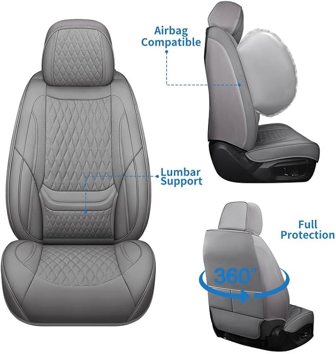 Front Seat Covers Custom Fit for Toyota RAV4 Hybrid 2016-2026, Gray | Lumbar Support, Luxury Faux Leather, Breathable, Anti-Slip, Airbag Compatible, Waterproof, Car Seat Protectors, 1 Row 2 Seats - Image 3