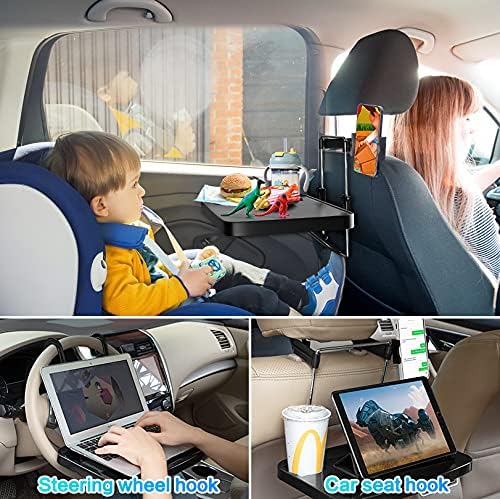 Foldable Car Seat Back Portable Tray with Phone Mount for Food Dining Drink and Laptop, Hanging Car Steering Wheel Tray(Upgrade) - Image 7