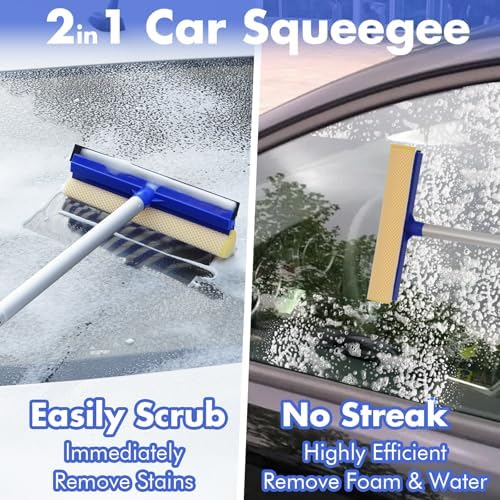 62'' Car Wash Brush with Long Handle, Scratch-Free Car Wash Mop Kit with Car Wash Bucket, Wheel Tire Brush, Wash Mitt Towel, Windshield Squeegee, Car Cleaning Brush Kit for Cars RV Truck Boat - Image 6