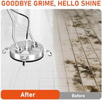 18" Dual Handle Pressure Washer Surface Cleaner with 4 Wheels, 4000 PSI Max Stainless Steel Surface Cleaner for Pressure Washer, 3/8" Inlet Connector, for Concrete, Patio, Sidewalk, Deck - Image 5
