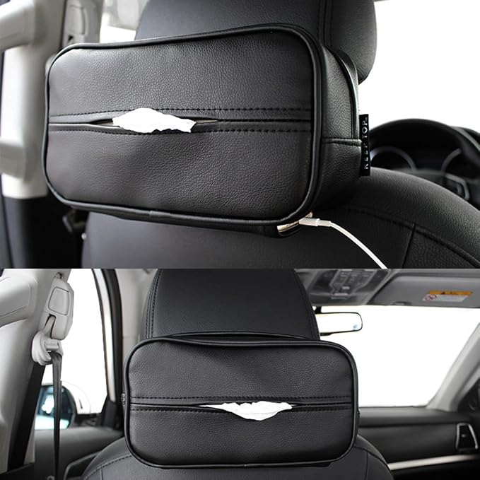 Car Tissue Holder, Travel Napkin Dispenser - PU Leather Fits Most Cars, SUVs, Trucks, and Vans - Image 4