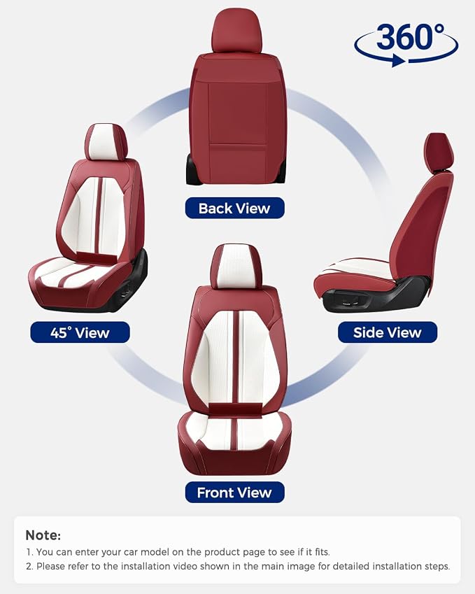 Huidasource Red White Front Seat Cover, Luxury Faux Leather Front Car Seat Cover Front Seats, Compatible with Airbags, Cooling＆Heating, Universal Fit for Most Cars, Vans, Trucks, SUVs, Red＆White - Image 7