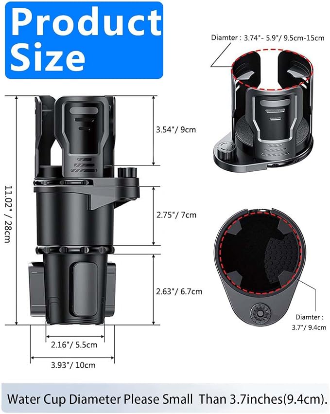 Cup Holder Expander for car 2 in 1 Multifunctional Car Cup Holder Extender Adapter with Adjustable Base Compatible with Hydro Flask,Yeti, Nalgene,32/40 oz Large Bottles Drinks Mugs-Large - Image 2