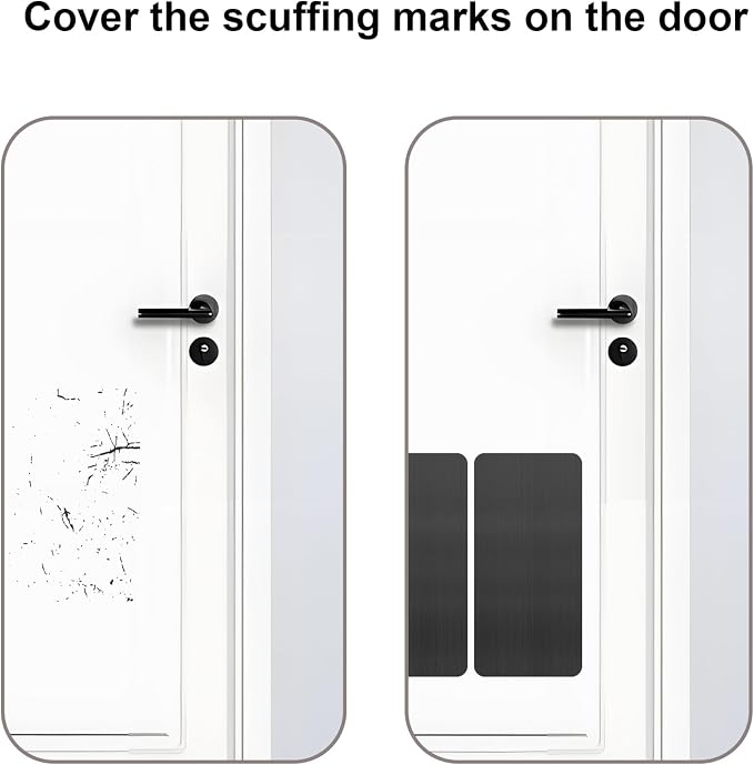 Dog Door Protector from Scratching, Steel Guard, Brushed Black 8"x16" | Prevents Claw Marks & Scuffs, Smooth Rounded Corners, Self-Adhesive Install, Anti-Scratch Kick Plate, 2 Pcs - Image 4