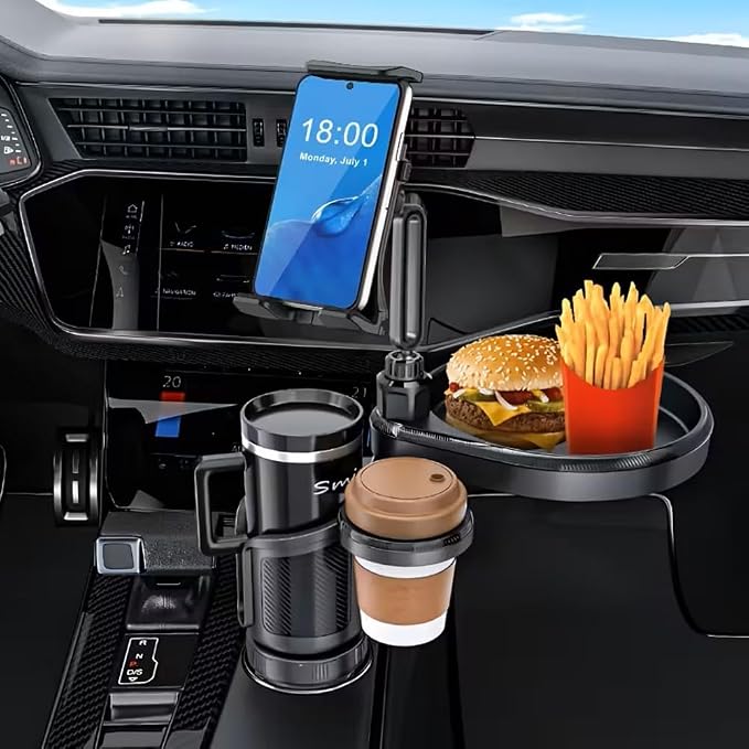 4 in 1 Car Table Tray，360° Rotation Cup Holder Tray for Car ，Mobile Phone Holder Car Cup Holder Tray ， Compatible with Vehicles, Car, Road Trip Essentials - Image 2