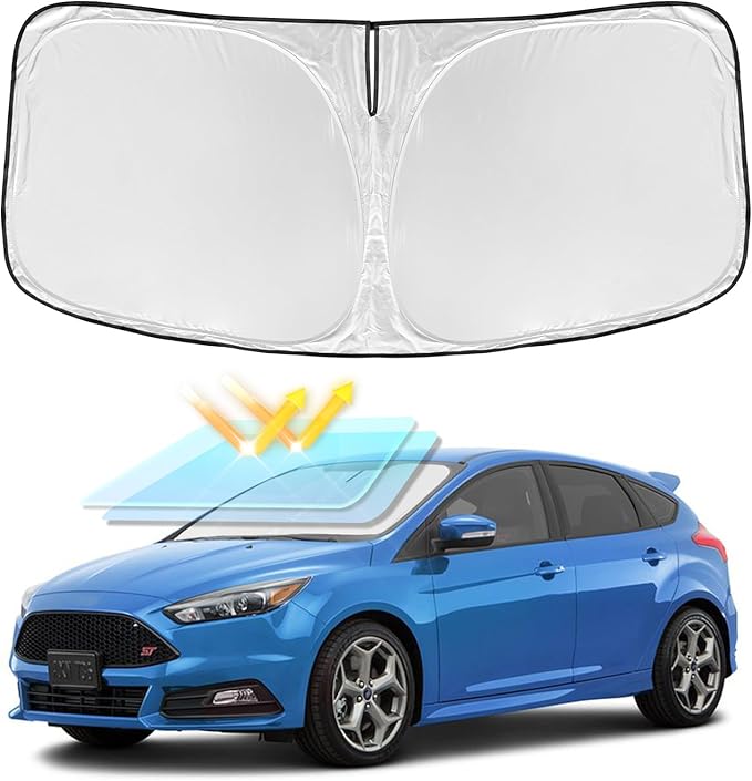 for Ford Focus 2012-2018 Windshield Sun Shade - 4 Layers Car Sunshade | Front Windows Shade Cover Custom Fit Focus Sun Visor 250T Retractable Shade Blocks UV Rays Car Accessories by ZOIBVCARSUNSHADE