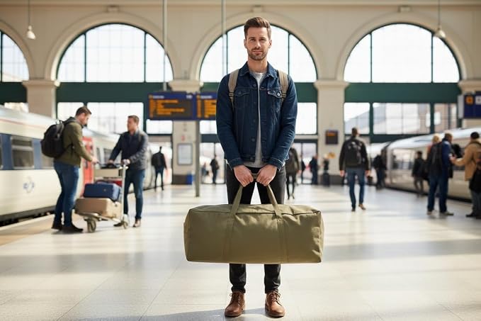DoYiKe Extra Large Canvas Duffle Bag for Travel Heavy Duty Military Duffel | Tent Storage Gear Equipment Sports Camping Bag with Lockable Zipper Armygreen Side Opening 100L - Image 7