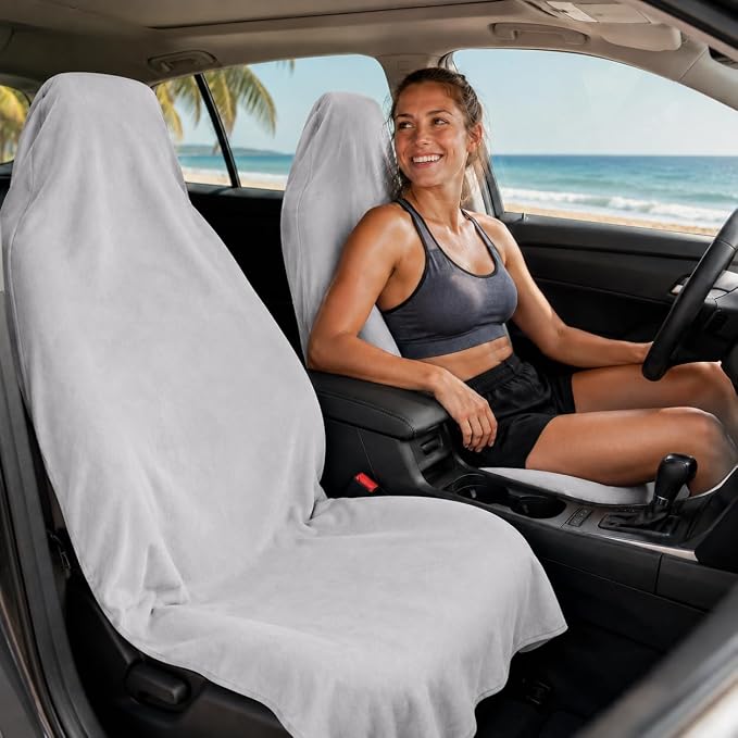 AUTOYOUTH Front Car Seat Protector, Post-Workout Gym Sweat Towel Cover | Sweatproof Breathable Gray Front Car Seat Protector For The Gym Non-Slip Universal Fit For Cars & SUVs Machine Washable - Image 2