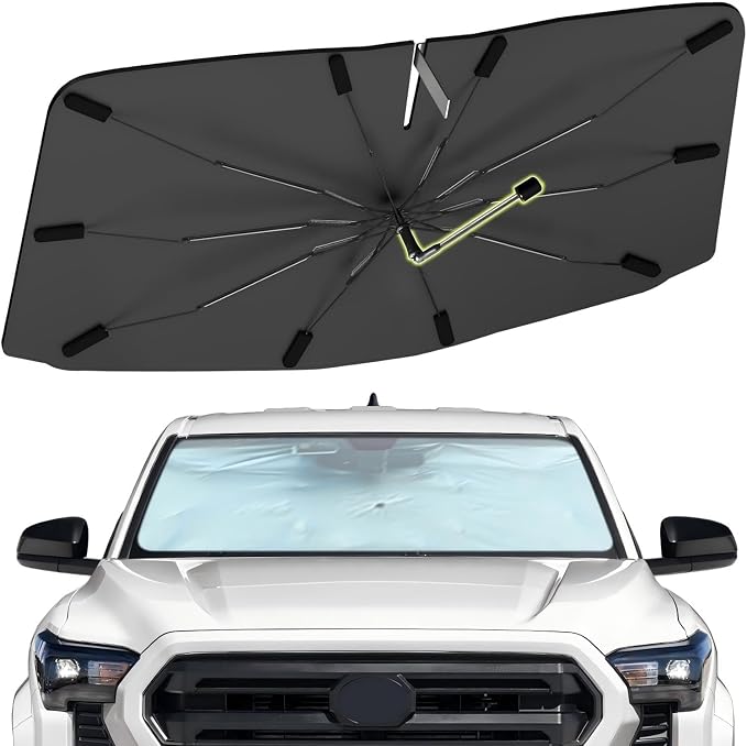 Windshield Sun Shade Umbrella for Toyota Tacoma 2016-2026 Front Window | Foldable Sunshade with 360° Rotating Shaft, Custom Fit Car Shades for Tacoma Accessories with UV & Heat Protection by Visufy